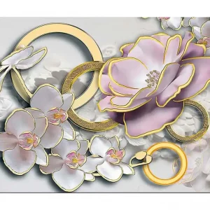 Endast denna vecka Canvastavla 70x100 cm - Vacker komposition av blommor och ringar i en elegant design Ljusrosa / Vit / Guld - Inredning