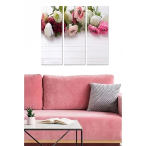 Trygg betalning Canvastavla i trä 3-delar 50x70 cm - Färgrik bukett av rosor i olika nyanser Rosa / Vit / Röd - Inredning