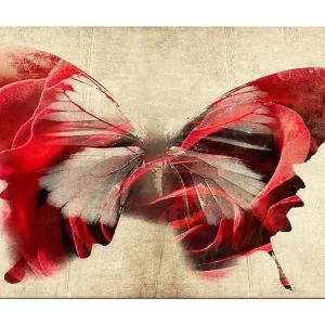 Kampanj Canvastavla 70x100 cm - Vacker fjäril som är sammansatt av rosor, vilket skapar en harmonisk och drömlik känsla Röd / Grå - Inredning