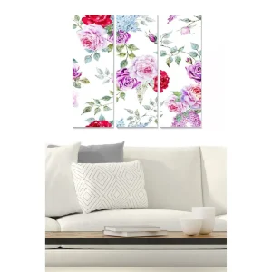 Canvastavla i trä 3-delar 50x70 cm - Färgrik bukett av rosor och blommor Rosa / Röd / Grön - Inredning Billig