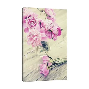 Canvastavla 70x100 cm - Bukett med rosa pioner i en glasvas Rosa / Grön - Inredning Sänkt pris