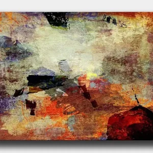 Canvastavla 70x100 cm - Abstrakt komposition med dynamiska färgfält som skapar en känsla av rörelse och djup Röd / Orange / Grön - Inredning Beställ idag