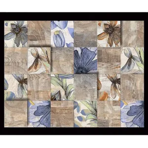 I lager Inramad Canvastavla i trä - 41x56 cm - Mosaik av blommor i olika färger och former Beige / Blå / Brun - Inredning