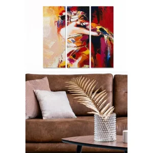 Canvastavla i trä 3-delar 50x70 cm - Färgstark abstrakt komposition av en kvinna som dansar Röd / Gul / Orange - Inredning Expressleverans