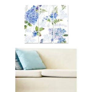 Canvastavla i trä 3-delar 50x70 cm - Blomsterarrangemang med blå hortensior och gröna blad Blå / Grön - Inredning Extra rabatt