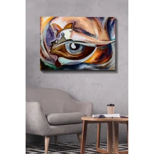 Canvastavla 70x100 cm - Abstrakt tolkning av ett öga med inslag av en fjäril och en ansiktsprofil Blå / Brun / Orange - Inredning Erbjudande