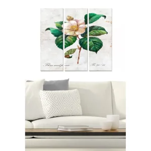 Populärt val Canvastavla i trä 3-delar 50x70 cm - Blomma med gröna blad Grön / Vit / Beige - Inredning