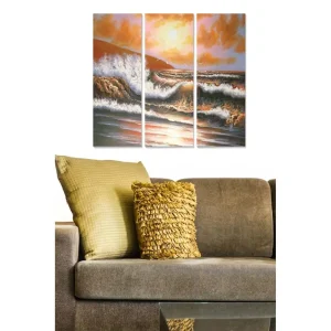 Canvastavla i trä 3-delar 50x70 cm - Dramatiska havsvågor under en solnedgång Orange / Blå / Vit - Inredning Billigare