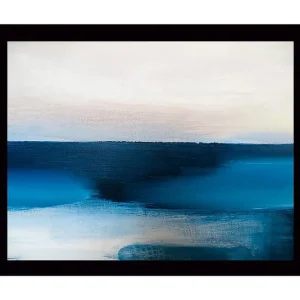 Köp nu Inramad Canvastavla i trä - 41x56 cm - Abstrakt landskap med blå nyanser Mörkblå / Ljusblå / Vit - Inredning
