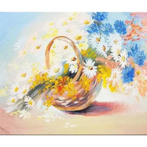Canvastavla 70x100 cm - Korg fylld med färgglada blommor Blå / Vit / Gul - Inredning Snabb leverans