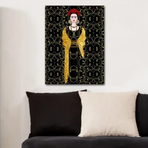 risnedsättning Canvastavla 70x100 cm - Stiliserad kvinna klädd i svart och guld med röd blomma i håret Svart / Guld / Röd - Inredning