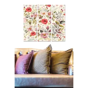Canvastavla i trä 3-delar 50x70 cm - Färgrik bukett av blommor med olika växtmotiv Röd / Grön / Rosa - Inredning Beställ nu