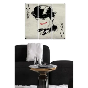 Premium Canvastavla i trä 3-delar 50x70 cm - Jokerporträtt med dramatisk sminkning och hatt Svart / Röd / Beige - Inredning