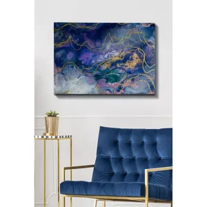 Canvastavla 70x100 cm - Abstrakt konst med flödande former i djupa blå och lila nyanser Mörkblå / Lila / Guld - Inredning Nyhet