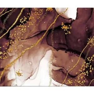 Canvastavla 70x100 cm - Abstrakt konstverk med flödande former och guldinslag Mörkbrun / Guld / Beige - Inredning Populärt val