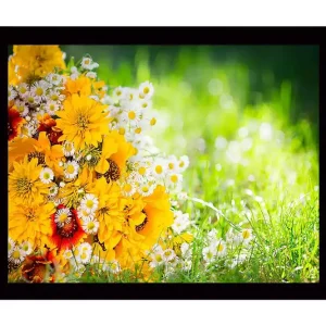 Endast denna vecka Inramad Canvastavla i trä - 41x56 cm - Färgrik bukett av blommor i gult och vitt Gult / Vitt - Inredning