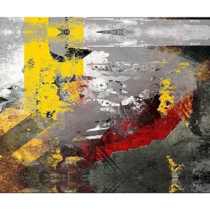 Canvastavla 70x100 cm - Abstrakt komposition med starka färger och dynamiska former Gul / Röd / Grå - Inredning Kampanjpris