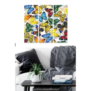 Säker betalning Canvastavla i trä 3-delar 50x70 cm - Färgglad samling av fjärilar Blå / Gul / Röd - Inredning