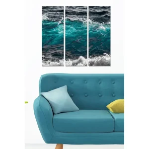 Canvastavla i trä 3-delar 50x70 cm - Dynamiska vågor i turkost och svart Turkos / Svart - Inredning Kundfavorit