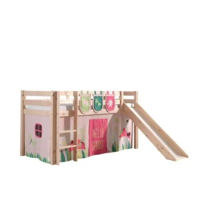 Halvhöjdssäng med gardin Pino Spring Naturlig, Naturlig, Med rutschkana, Utan tunnel, 3 Naturlig, Naturlig, Med rutschkana, Utan tunnel, 3 - Möbler Premium