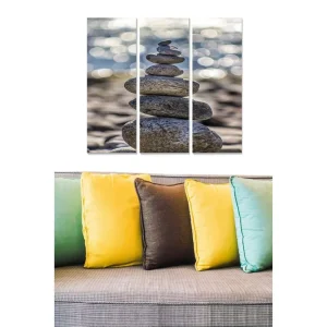 Canvastavla i trä 3-delar 50x70 cm - Stenstapel i harmonisk balans Grå / Beige / Svart - Inredning Bästa pris
