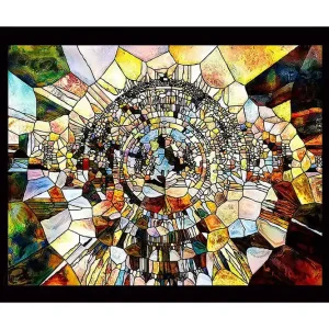 Inramad Canvastavla i trä - 41x56 cm - Abstrakt komposition med cirkulära former och mosaikliknande struktur Guld / Brunt / Blått - Inredning Populärt val