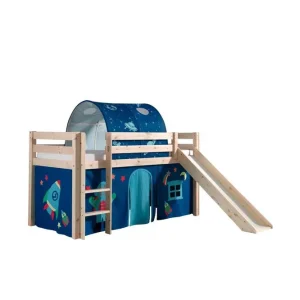 Halvhöjdssäng med gardin Pino Astro Naturlig, Naturlig, Med rutschkana, Med tunnel, Inga fickor Naturlig, Naturlig, Med rutschkana, Med tunnel, Inga fickor - Möbler Kampanj