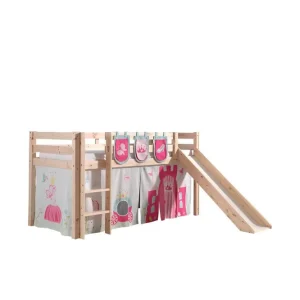 Halvhöjdssäng med gardin Pino Princess Naturlig, Naturlig, Med rutschkana, Utan tunnel, 3 Naturlig, Naturlig, Med rutschkana, Utan tunnel, 3 - Möbler Bästa pris