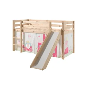 Halvhöjdssäng med gardin Pino Princess Naturlig, Naturlig, Med rutschkana, Ingen tunnel, Inga fickor Naturlig, Naturlig, Med rutschkana, Ingen tunnel, Inga fickor - Möbler Begränsat antal