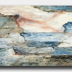 Billig Canvastavla 70x100 cm - Abstrakt landskap med mjuka linjer och harmoniska färgövergångar som skildrar hav och himmel Blå / Grå / Vit - Inredning