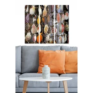Canvastavla i trä 3-delar 50x70 cm - Färgglada snäckor i en dekorativ komposition Orange / Rosa / Lila - Inredning Säker betalning