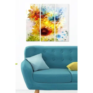 Canvastavla i trä 3-delar 50x70 cm - Soliga solrosor i livfulla komposition Gul / Grön / Röd - Inredning Bästa pris