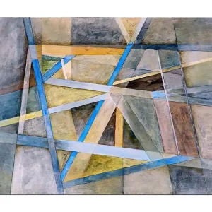 Canvastavla 70x100 cm - Abstrakt komposition med geometriska former och linjer i harmoniska färger Blå / Beige / Grå - Inredning I lager