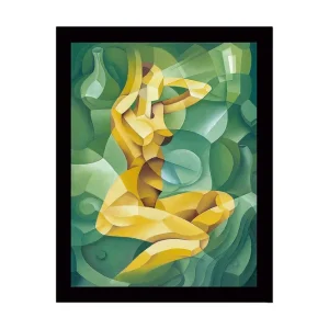 Inramad Canvastavla i trä - 41x56 cm - Abstrakt figur av en kvinna i en kurvig komposition Grön / Gul / Ljusgrön - Inredning Köp online