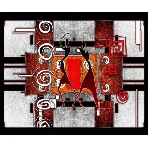 Nedsatt pris Inramad Canvastavla i trä - 41x56 cm - Abstrakt komposition med två dansande figurer Röd / Svart / Vit - Inredning