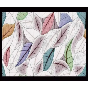 Inramad Canvastavla i trä - 41x56 cm - Färgglada löv i en harmonisk komposition Grön / Rosa / Blå - Inredning Rea