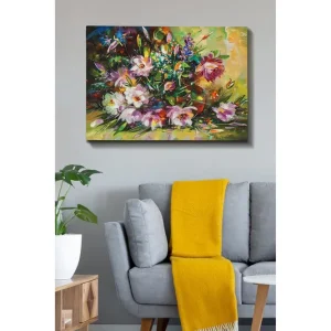 Canvastavla 70x100 cm - Färgglad bukett med blommor i olika nyanser Lila / Grön / Rosa - Inredning Extra rabatt