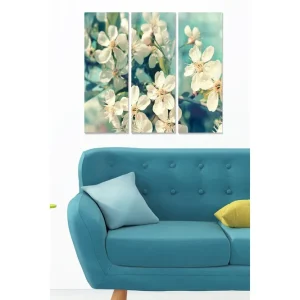 Canvastavla i trä 3-delar 50x70 cm - Vacker blomsterkomposition med vita blommor Vit / Grön / Ljusblå - Inredning Beställ idag