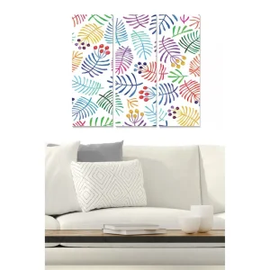 Canvastavla i trä 3-delar 50x70 cm - Färgglad komposition av löv och bär Grön / Röd / Lila - Inredning Outlet