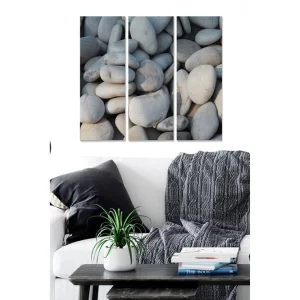 Lågt pris Canvastavla i trä 3-delar 50x70 cm - Närbild av strandstenar Grå / Ljusgrå - Inredning