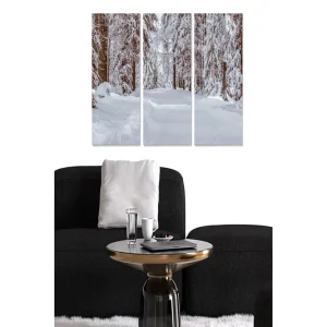 Sista chansen Canvastavla i trä 3-delar 50x70 cm - Snötäckt skogsväg omgiven av vinterlandskap Vit / Brun - Inredning