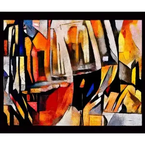 Lågt pris Inramad Canvastavla i trä - 41x56 cm - Abstrakt komposition med geometriska former och färgade ytor Orange / Svart / Grå - Inredning