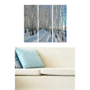 Canvastavla i trä 3-delar 50x70 cm - Vinterlandskap med björkar i snödräkt Vit / Blå - Inredning Rea