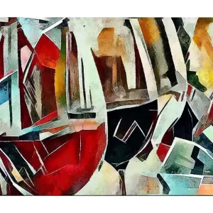 Begränsad tid Canvastavla 70x100 cm - Abstrakt komposition av vinglas i olika former och färger Röd / Svart / Blå - Inredning