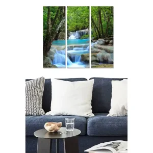 Canvastavla i trä 3-delar 50x70 cm - Vacker vattenfall med omgivande grönska Grön / Turkos / Beige - Inredning Säker betalning