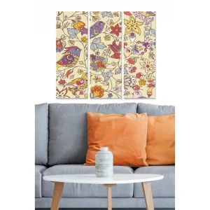 Kampanjpris Canvastavla i trä 3-delar 50x70 cm - Färgglad komposition av blommor och fåglar Ljusgul / Röd / Blå - Inredning