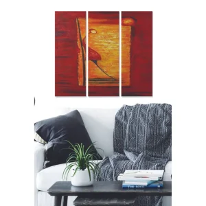 Canvastavla i trä 3-delar 50x70 cm - Abstrakt komposition med en stiliserad figur och geometriska former Röd / Orange / Gul - Inredning I lager