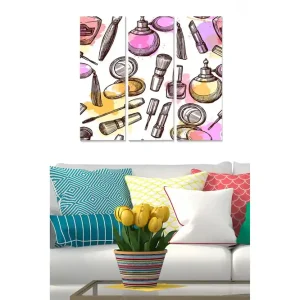 Canvastavla i trä 3-delar 50x70 cm - Färgglad samling av sminkprodukter och verktyg Rosa / Gul / Lila - Inredning Köp online