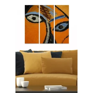 Canvastavla i trä 3-delar 50x70 cm - Intensivt uttryck av ögon i starka färger Orange / Svart / Blå - Inredning Beställ nu