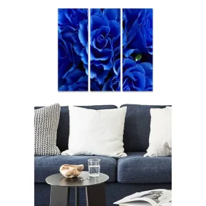 Canvastavla i trä 3-delar 50x70 cm - Djupblå rosor i en harmonisk komposition Djupblå / Svart / Grön - Inredning Sista chansen